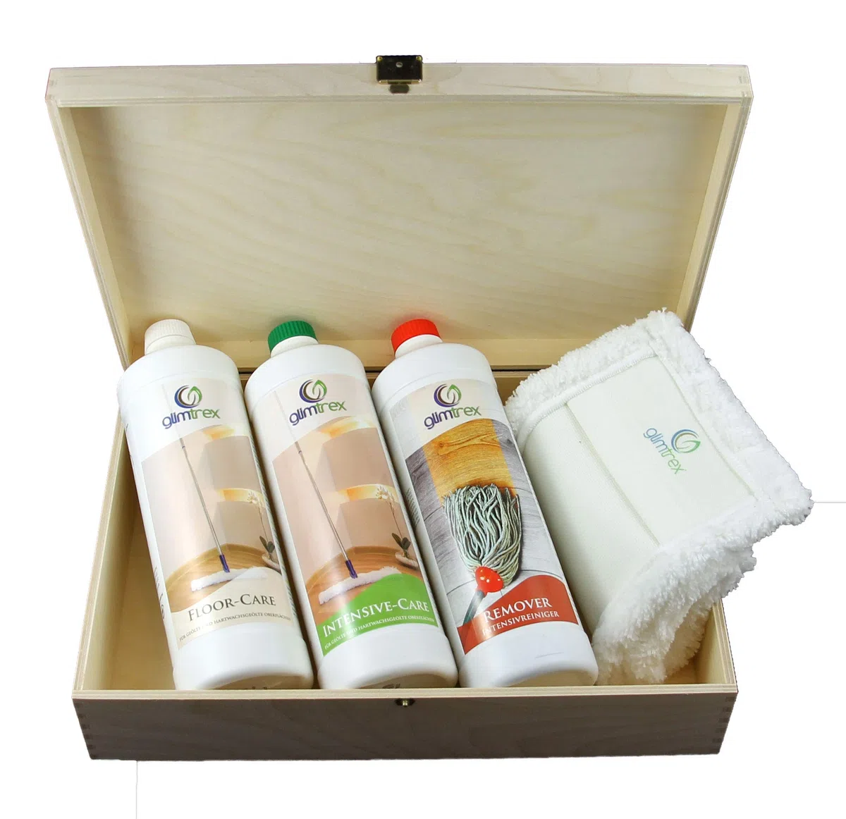 Pflegebox Öl 3 für alle Fälle (1 L Intensive-Care, 1 L Remover, 1 L Floor-Care, 1 Wischmopp, 1 Pflegeanweisung)